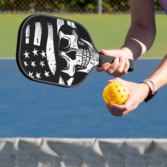 Skull Wear USA Hat Black & White Pickleball Paddle (Insitu)