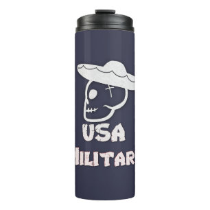 Skull wearing hat USA Military white Skull Patriot Thermal Tumbler