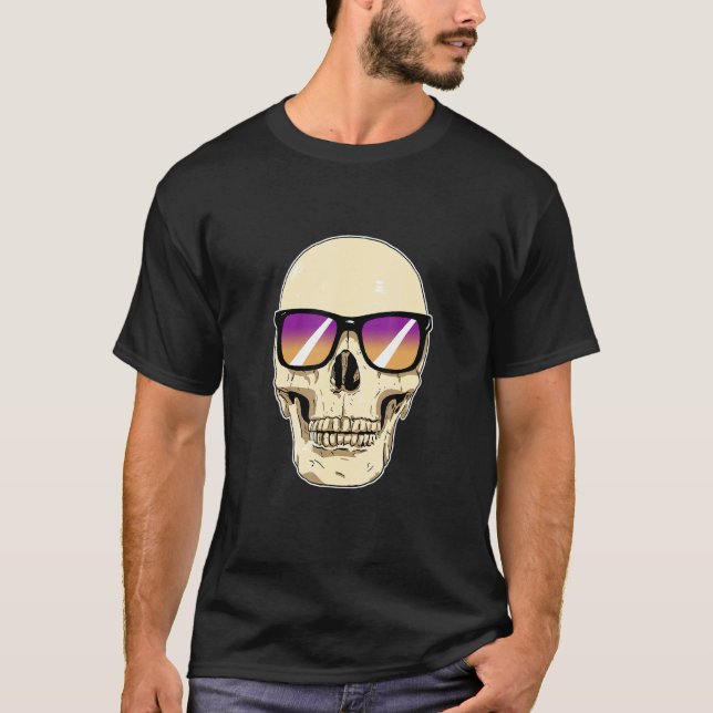 Skull Wearing Sunglasses with Purple and Orange Le T-Shirt (Front)