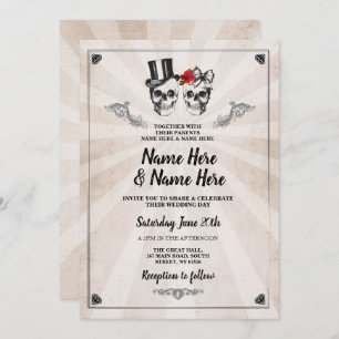 Skull Wedding Halloween Gothic Cream Invite