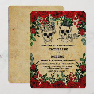 Skull Wedding Halloween Sugar Gothic Floral   Invi Invitation