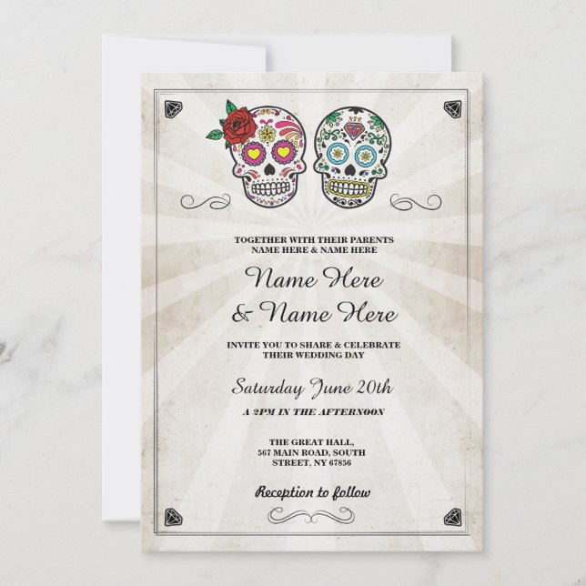 Skull Wedding Halloween Sugar Gothic Skulls Invite (Front)