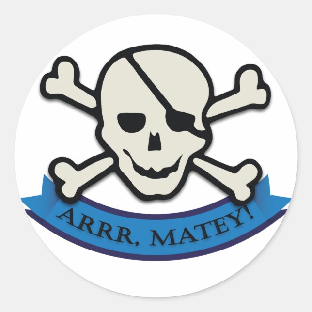 Skull - White Classic Round Sticker, Glossy Sticker (Front)