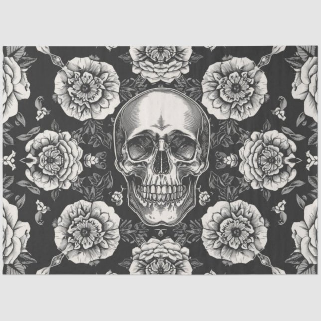 Skull White Rose Decoupage Tissue Paper Gothic Flo (Front)