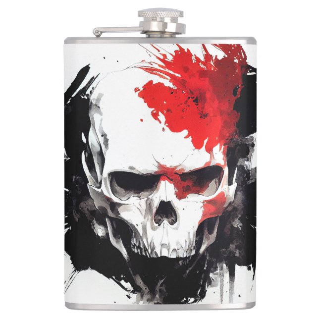 Skull Wild Nature Free Spirit Art Brush Painting Hip Flask (Front)