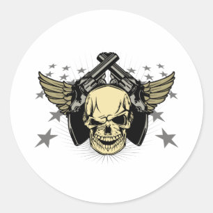 Skull Wings Guns Stars Classic Round Sticker