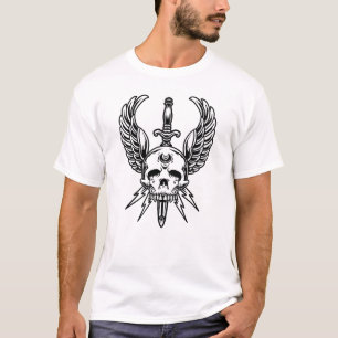 Skull wings sword and lightening bolt tattoo T-Shirt