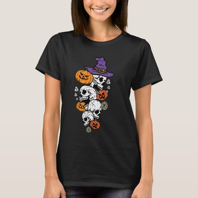Skull Witch Halloween Spooky Pumpkin Ghost Mummy S T-Shirt (Front)