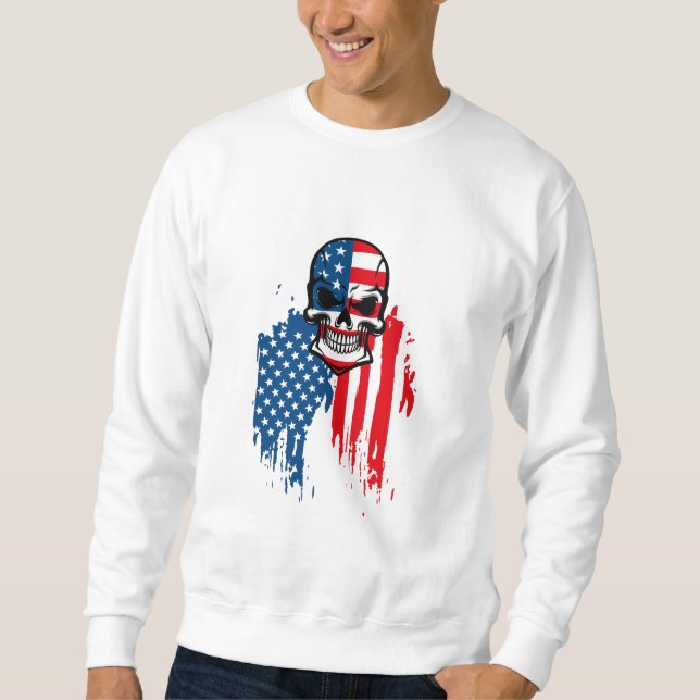 Skull with American Flag Sweatshirt (Front)
