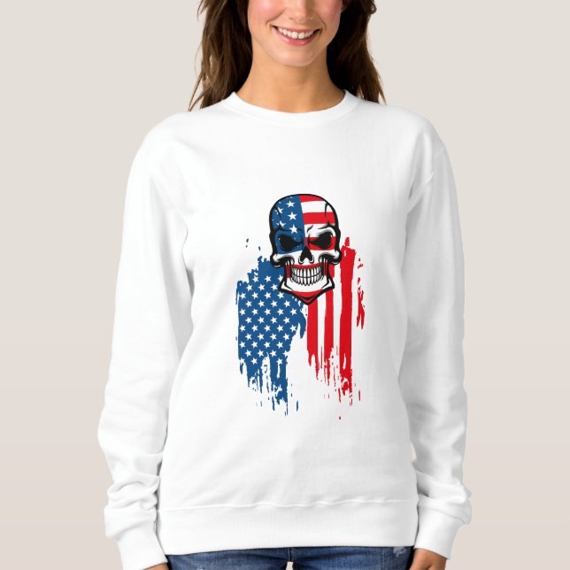 Skull with American Flag Sweatshirt (Front)