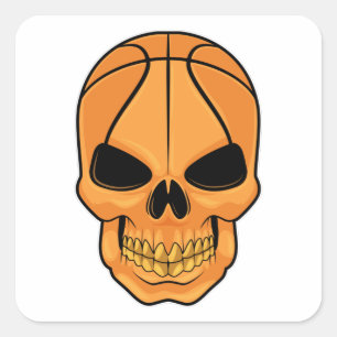 Skull with Basketball Head Square Sticker