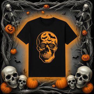 Skull with Bats and Spiderwebs Halloween T-Shirt