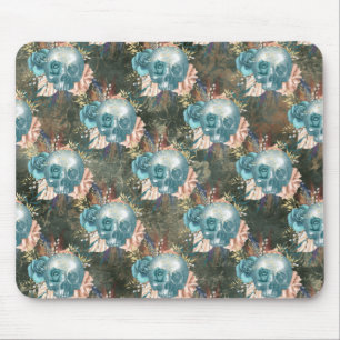 Skull with Blue and Pink Roses Mouse Mat