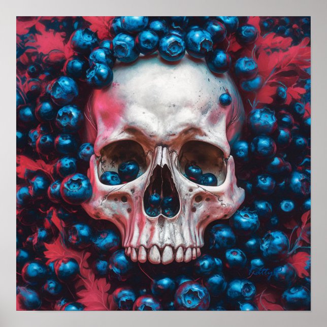 Skull with Blueberries Print Poster Wall Art (Front)