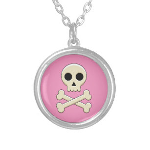Skull with Bones Silver Plated Necklace
