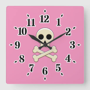Skull with Bones Square Wall Clock
