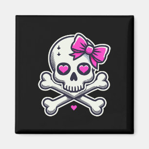 Skull With Bow Pink Girl Skull Halloween Magnet