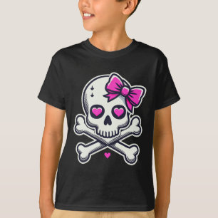 Skull With Bow Pink Girl Skull Halloween T-Shirt