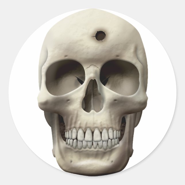 Skull with Bullet Hole Classic Round Sticker (Front)