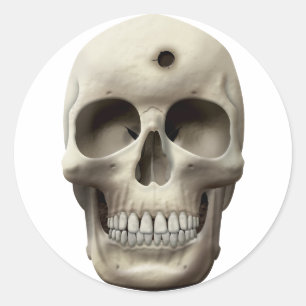 Skull with Bullet Hole Classic Round Sticker