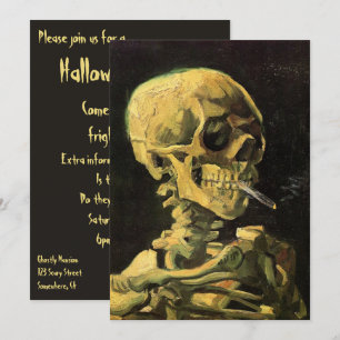 Skull with Burning Cigarette by Van Gogh Halloween Invitation