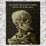 Skull with Burning Cigarette by Vincent van Gogh Jigsaw Puzzle<br><div class="desc">Easy to customise puzzle, just add your own text! Click through to access the design tools and change the font style or size. Skull with Burning Cigarette by Vincent van Gogh is a vintage fine art post impressionism still life painting. A portrait of human skeleton smoking. Great image to use...</div>