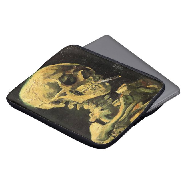 Skull with Burning Cigarette by Vincent van Gogh Laptop Sleeve (Front Top)