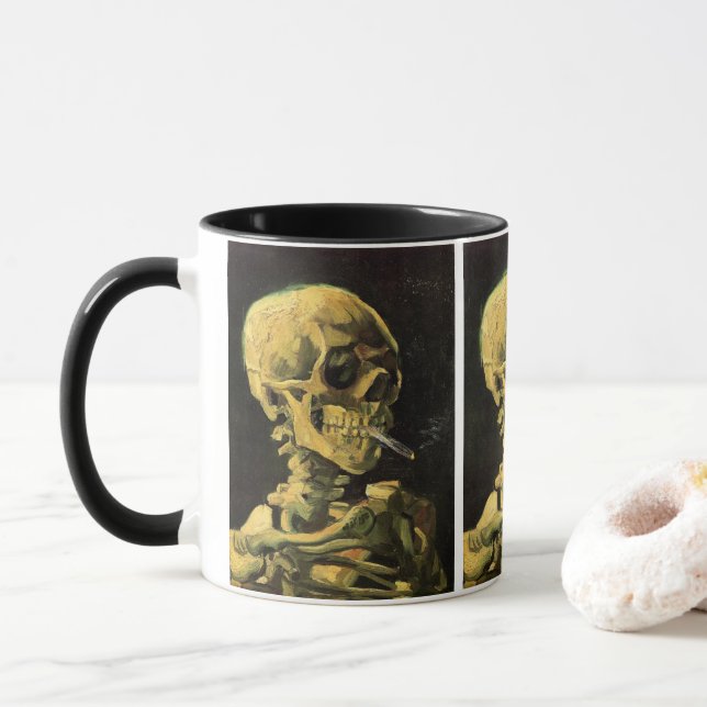 Skull with Burning Cigarette by Vincent van Gogh Mug (With Donut)