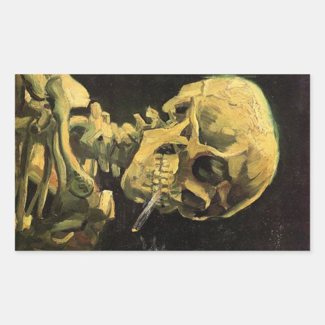 Skull with Burning Cigarette by Vincent van Gogh Rectangular Sticker (Front)