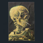Skull with Burning Cigarette by Vincent van Gogh Tea Towel<br><div class="desc">Skull with Burning Cigarette by Vincent van Gogh is a vintage fine art post impressionism still life painting. A portrait of human skeleton smoking. Great image to use for anti-smoking products. Smoking kills 1, 000s every year, help someone to quit smoking today. Great image for Halloween or Día de los...</div>