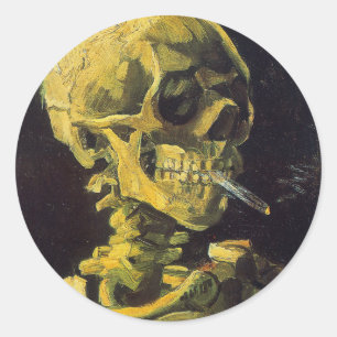 Skull with Burning Cigarette Classic Round Sticker