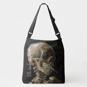 Skull with Burning Cigarette Van Gogh Goth Artwork Crossbody Bag