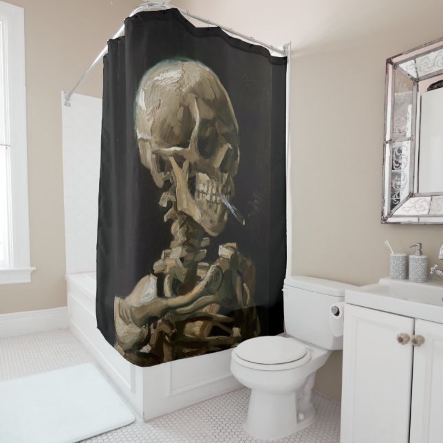 Skull with Burning Cigarette Vincent van Gogh Art Shower Curtain (In Situ)