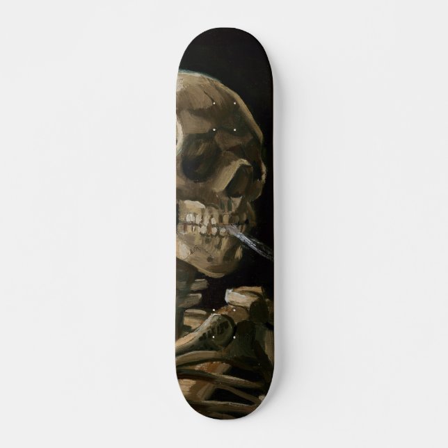 Skull with Burning Cigarette Vincent van Gogh Art Skateboard (Front)