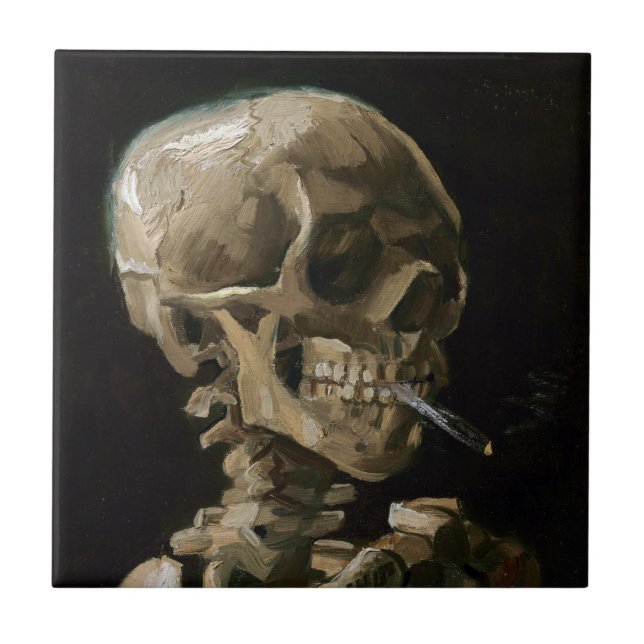 Skull with Burning Cigarette Vincent van Gogh Art Tile (Front)