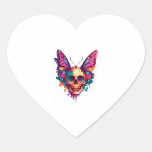 Skull with Butterfly Wings Heart Sticker