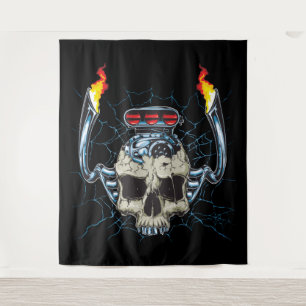 Skull with Car's Engine Extra-Large Tapestry