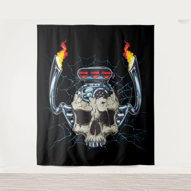 Skull with Car's Engine Extra-Large Tapestry (Front)