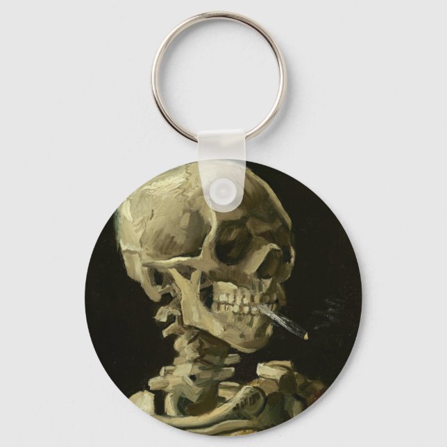 Skull with Cigarette by Van Gogh Key Ring (Front)