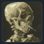 Skull with Cigarette by Van Gogh Square Sticker<br><div class="desc">Van Gogh's Expressionist Paintings: Skull with Burning Cigarette  Canvas Painting</div>