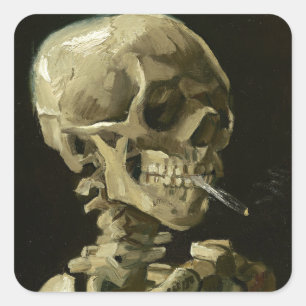 Skull with Cigarette by Van Gogh Square Sticker