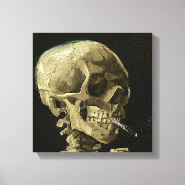 Skull with Cigarette by Van Gogh Wrapped Canvas (Front)