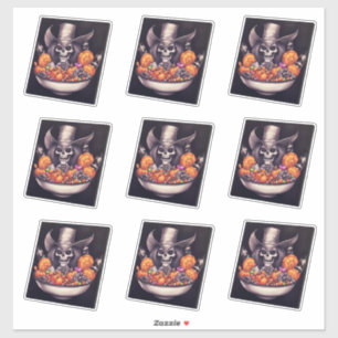 Skull with cowboy ha and big grin bowl of candy