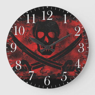 Skull with Crossed Swords Creepy Artwork Large Clock