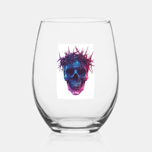 Skull with Crown of Thorns Stemless Wine Glass