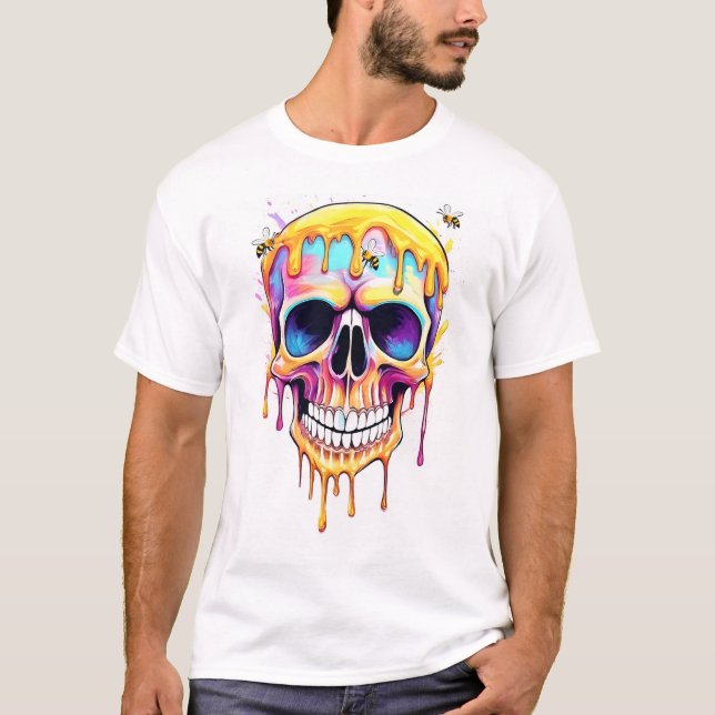 Skull with dripping hunny and bees T-Shirt (Front)
