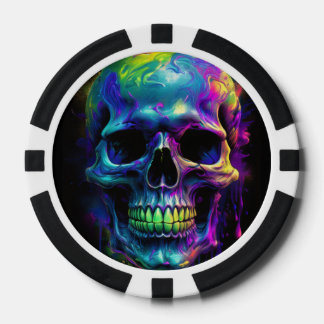 Skull with dripping rainbow paint poker chips