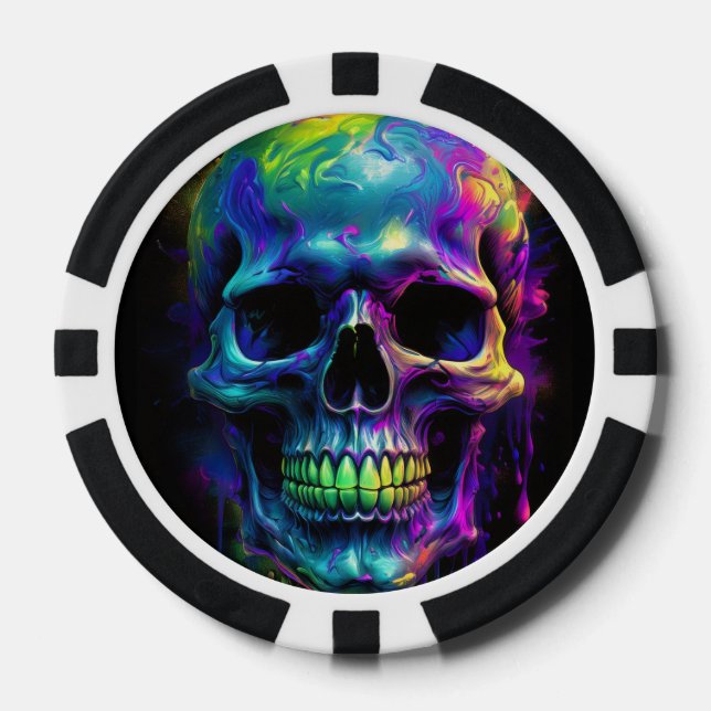 Skull with dripping rainbow paint poker chips (Front)