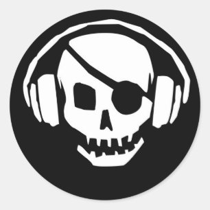 Skull with eye patch and headphone Sticker