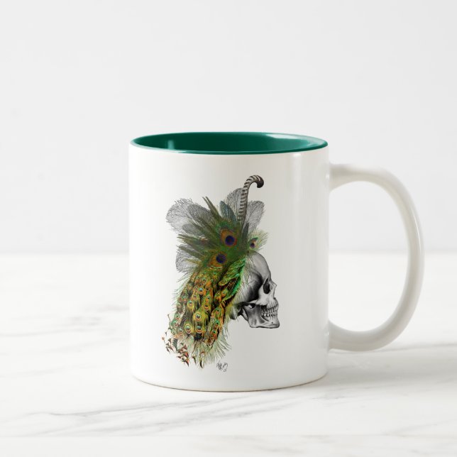 Skull With Feather Headress Two-Tone Coffee Mug (Right)